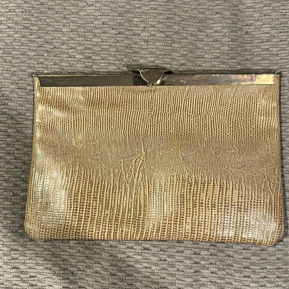 Vintage fine leather Tan Clutch/ with hidden chain strap Bag